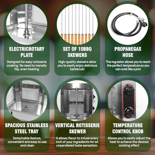 Innovative 2-Brenner Shawarma Grillmaschine - Profi Rotisserie für Kebabs, Gyros & Tacos Al Pastor - Inklusive 10 Premium Edelstahl Spieße – Bild 6