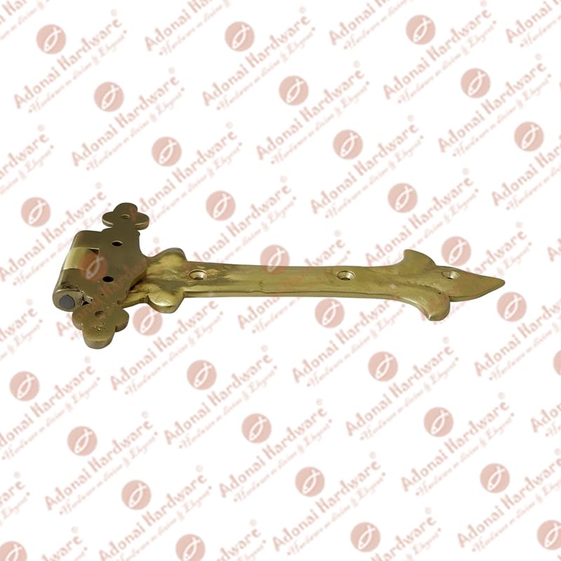 Image of Adonai Hardware Adonijah Brass Strap T Hinge (7.9 inch x 2 Pack, Satin Brass) for Barn Doors, Gates, Kitchen Cabinets, Sheds, Wooden Box, Furniture, Cedar Chest and Trunks