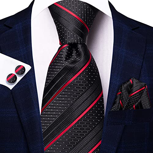 Image of Hi-Tie 3 Pcs Gift Box Mens Tie Set Necktie with Pocket Square Cufflinks Lapel Pin Silk Neck Tie Collection