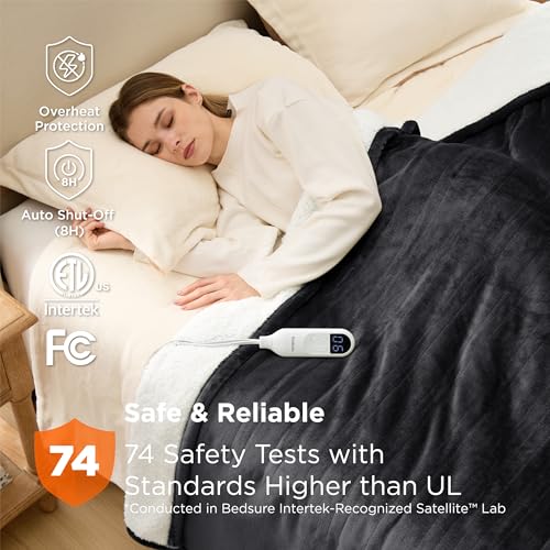 Image of Bedsure Electric Blanket Full Size - Soft Flannel Heated Blanket, Fast Heating with 10 Time Settings & 6 Heat Settings, Warm Gift for Grandma (72x84 inches, Black)