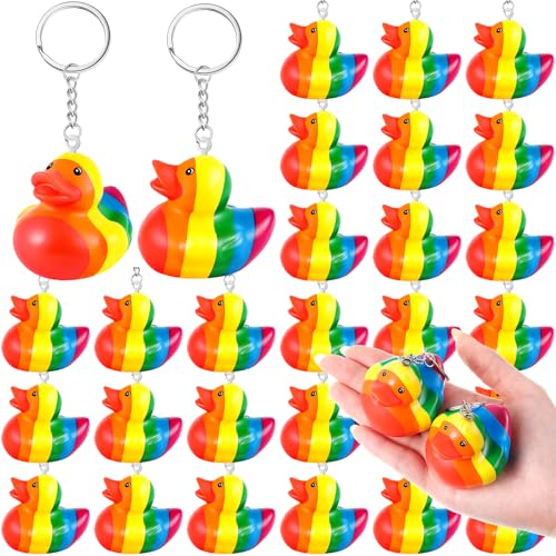 Image of Deekin 12 Pcs Pride Rainbow Rubber Ducks Keychain Gay Pride Cruise Rubber Ducks for Colorful Birthday LGBT Party Favors Gift Favors (Rainbow)