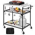 LoJok 3-Shelf Outdoor Grill Table, Pizza Oven Tables with Waterproof Cover, Movable Dining Cart, Trolley Table with Wheels, Outdoor Kitchen Cooking Prep BBQ Cart for Home Party, Bar,Camping