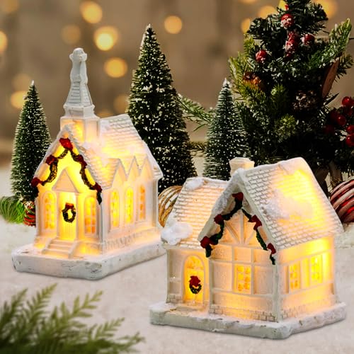 Weihnachtshäuschen Deko 18 SPERMUOY Weihnachtsdorf Beleuchtet Weiß, 2 Stück Mit Beleuchtung,...