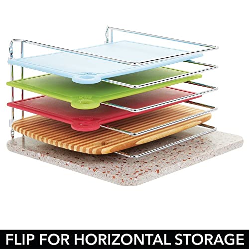 mDesign Afdruiprek van metaal voor bakplaten – compacte potdekselhouder voor de keukenkast – ruimtebesparende standaard voor kookgerei – zilverkleurig - Image 5