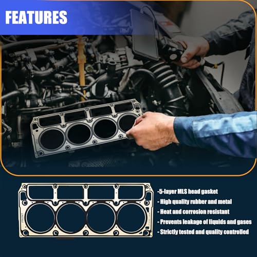 Image of Sorello 2 PCS 5 Layer MLS Engine Cylinder Head Gaskets Compatible with Cadillac CTS Chevy Corvette Camaro GMC Buick 6.0L 6.2L for Engine LS2 LS9 LQ4 LQ9 L99 L76 L77 L92 L96 L94 L9H Replaces 12622033