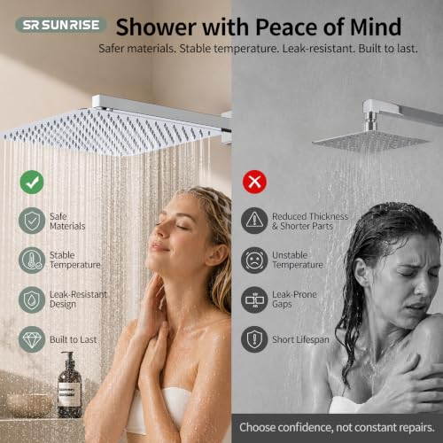 Image of SR SUN RISE Shower Faucet Set 16-Inch Rainfall Shower Head Polished Chrome