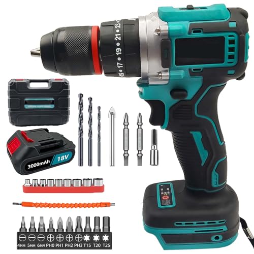 ONEVAN 26MM Bürstenloser Elektrischer Hammer Schlagbohrmaschine Mit 2 Batterie+10 Zubehör