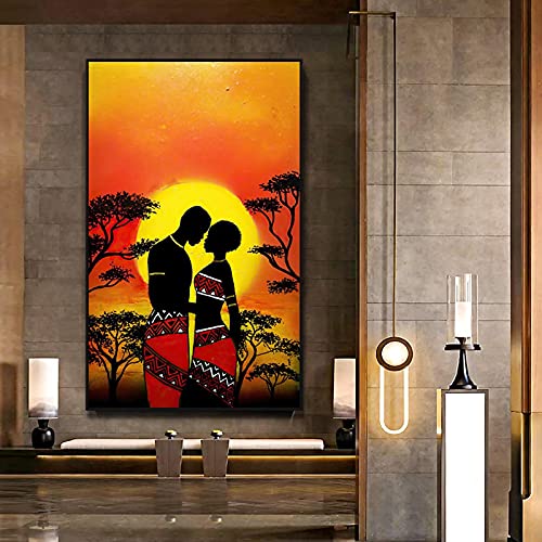 Peinture amant africain sur toile 50x90 cm | Impression d'art mural salon