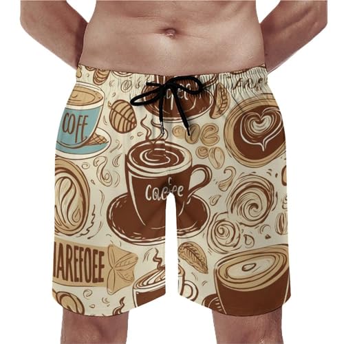 Men's Swim Trunks Coffee Beach Shorts Quick Dry Summer Bathing Suit Swimwear Beachwear with Pockets