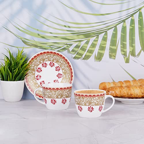 Image of Dandy Lines Royal Cup & Saucer, Udaipur, Luxury Tea Set for Elegant Gatherings, Ceramic, Pack of 6, Microwave & Dishwasher Safe, Great for Hosting & Gifting