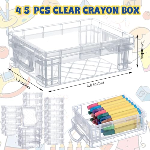 Image of Suzile 45 Pcs Plastic Crayon Box with Lid Clear Crayon Organizer Stackable Storage Containers Bulk Pastel Holder Case for Office School Classroom Supplies Pen Pencil Art Crafts
