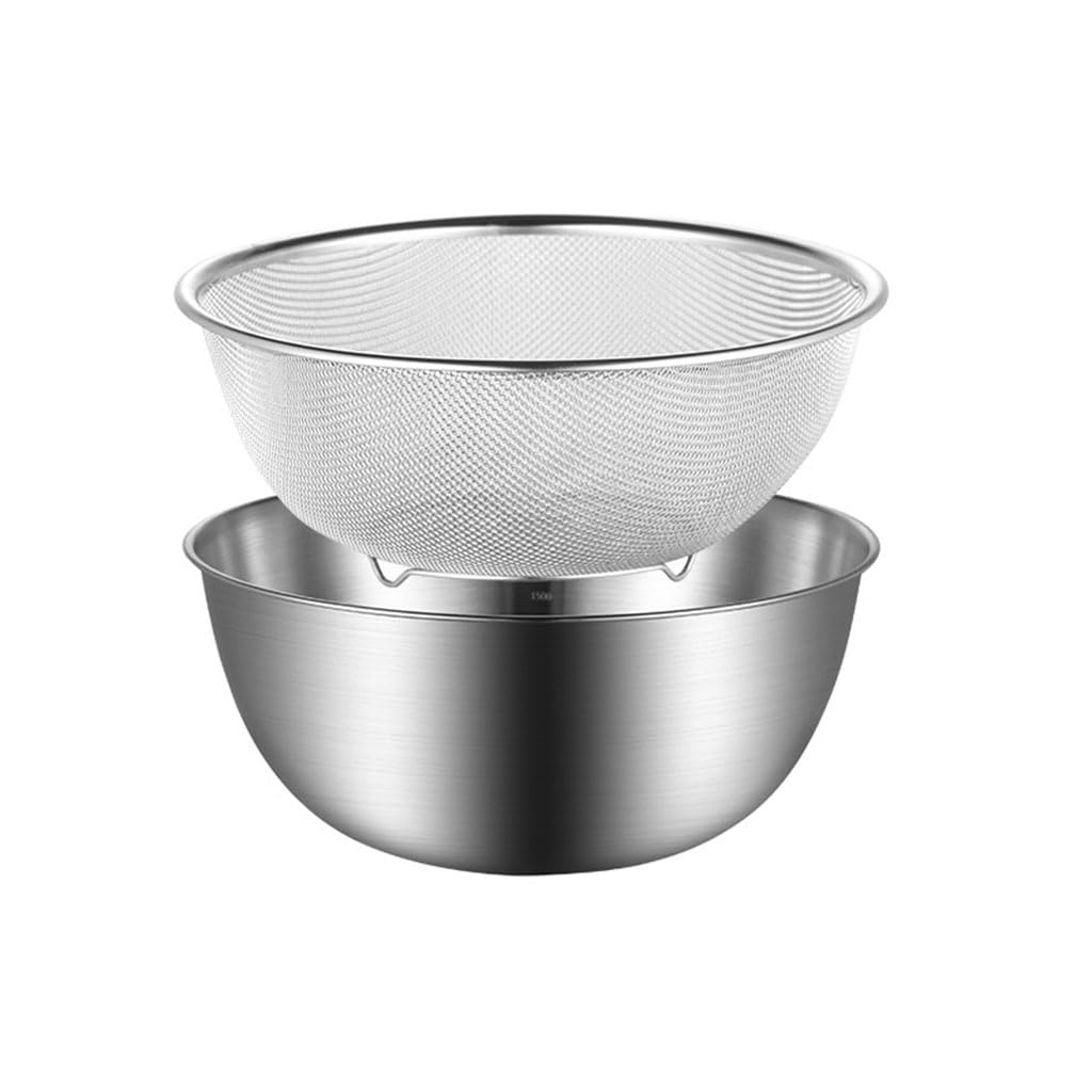 Colador de Cocina, 2pcs Acero Inoxidable Colador, Juego de Colador Grande Microperforado, para Drenar Pasta, Verduras, Frutas y Arroz, Apto para Lavavajillas(Size:24CM,Color:Plata)