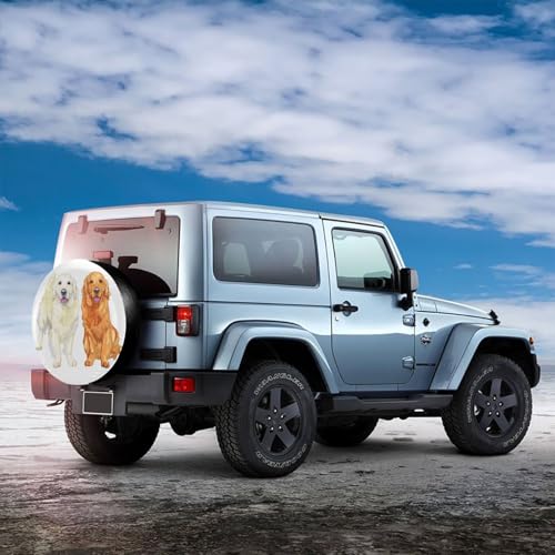 Image of Delerain Two Golden Retriever Spare Tire Covers for Jeep RV Trailer SUV Truck and Many Vehicle, Wheel Covers Sun Protector Waterproof (16 Inch for Diameter 29 inch-31 inch)