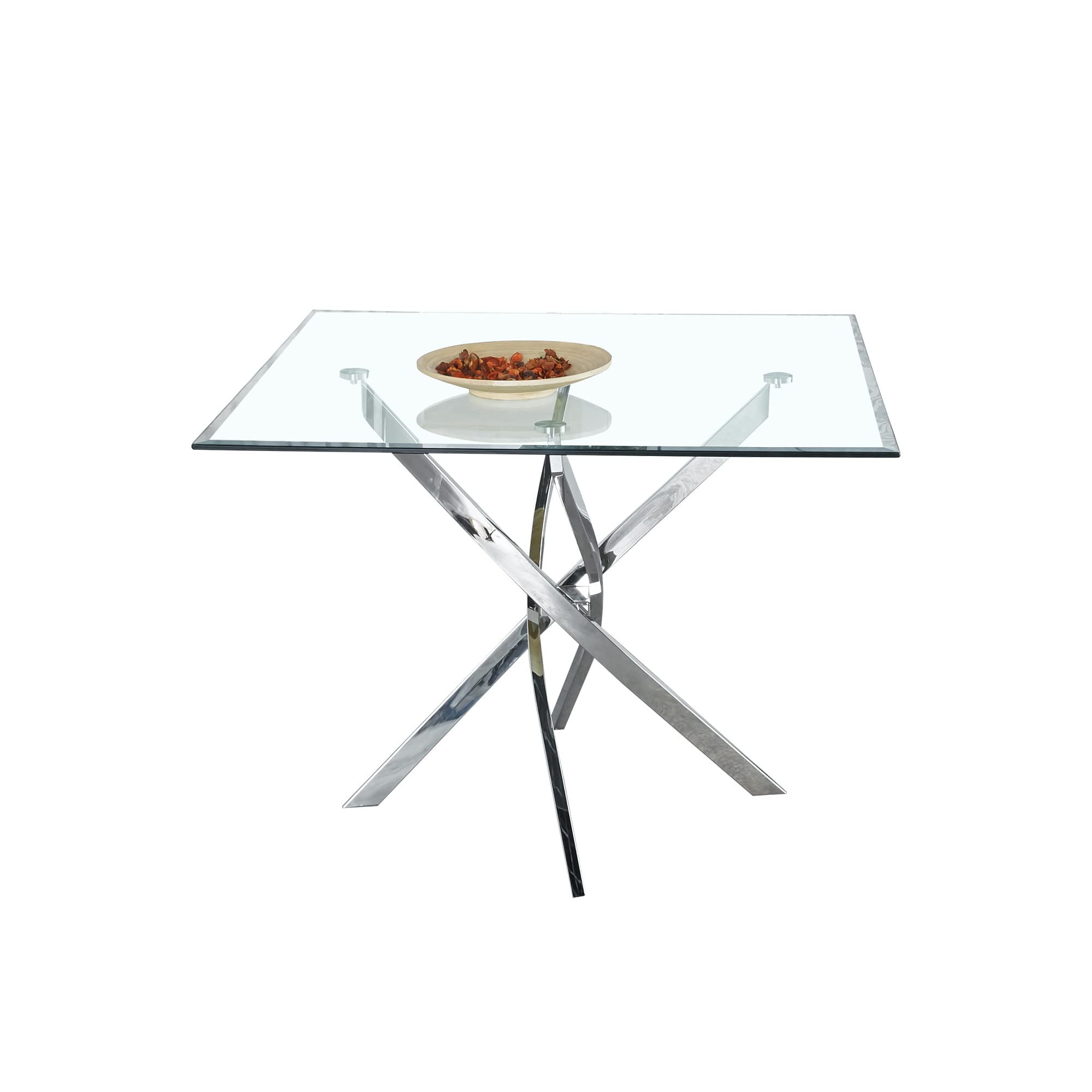 Glass Square Dining Table with Tempered Glass Table Top Stainless Steel Legs,36" Modern Square Glass Kitchen Table Glass Dining Room Table for Dining Room Kitchen Living Room (Silver-Square)