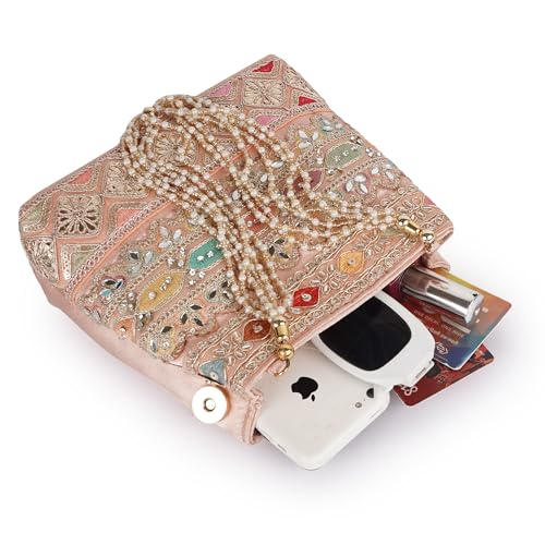 Image of PLANX Velvet SilK Stylish Embroidery Unique Design Traditional Ethnic Wedding Party Handheld Potli For Women | Potli Bag