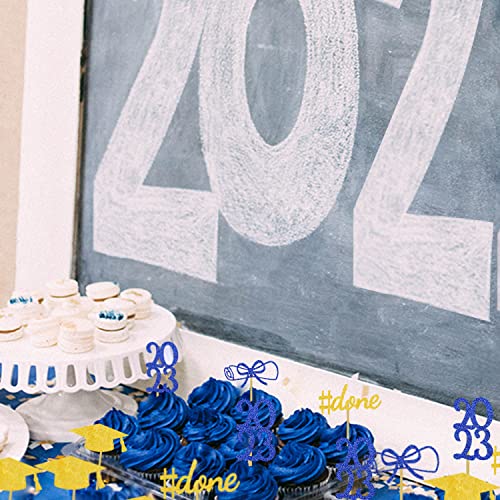 Blue Graduation Cupcake Toppers Party Decorations Glitter Hat Congrats Cake Picks Supplies 24 Pack #TOP3