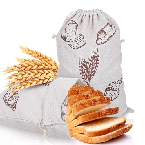MBAIYO 2 Pcs Bread Bags for Homemade Breads, Reusable Bread Bags Linen Food Storage Bag for Homemade Food Container 39.9cm x 29.8cm Reusable Large Storage for Artisan Foods Storages