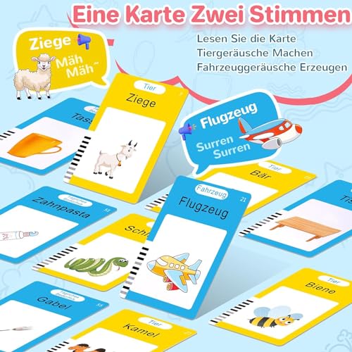 AHJ 510 Wörter Sprechende Lernkarten Deutsch, 255 Blätter, Interaktives Sprachspiel für Kinder ab 2-6 Jahren