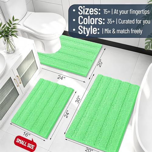 Image of Smiry Thick Chenille Bathroom Runner Rugs 44x24, Extra Absorbent Striped Bath Mat, Machine Washable, Rubber Backing, Long Bath Rugs for Bathroom, Tub & Shower, Home Decor Accessories, Mint Green