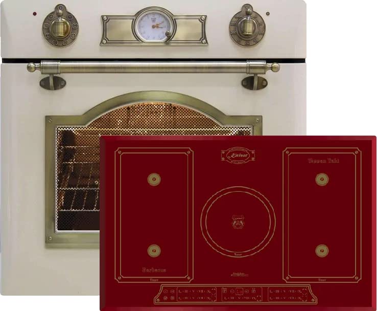 Kaiser Küchengeräte Backofen-Set EH 6355 ElfEm + KCT 7797 FI RotEm, Autark, Retro Einbau Backofen, 8 Funktionen + Induktions - Kochfeld 77cm, FREE ZONE, PowerBoost 4,3 kW