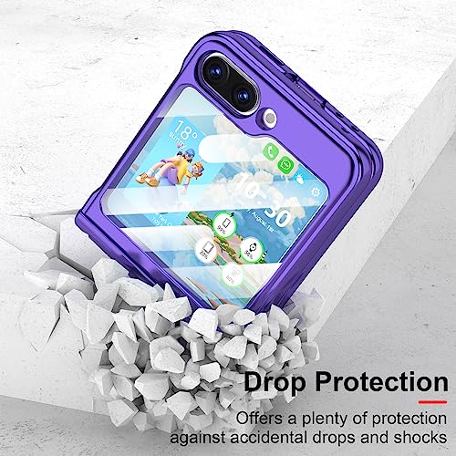 Galaxy Z Flip 5 Case with Hinge Protection Back Screen Protector Shockproof Z Flip 5 Case Ring Kickstand for Samsung Flip Z 5G Case - Purple