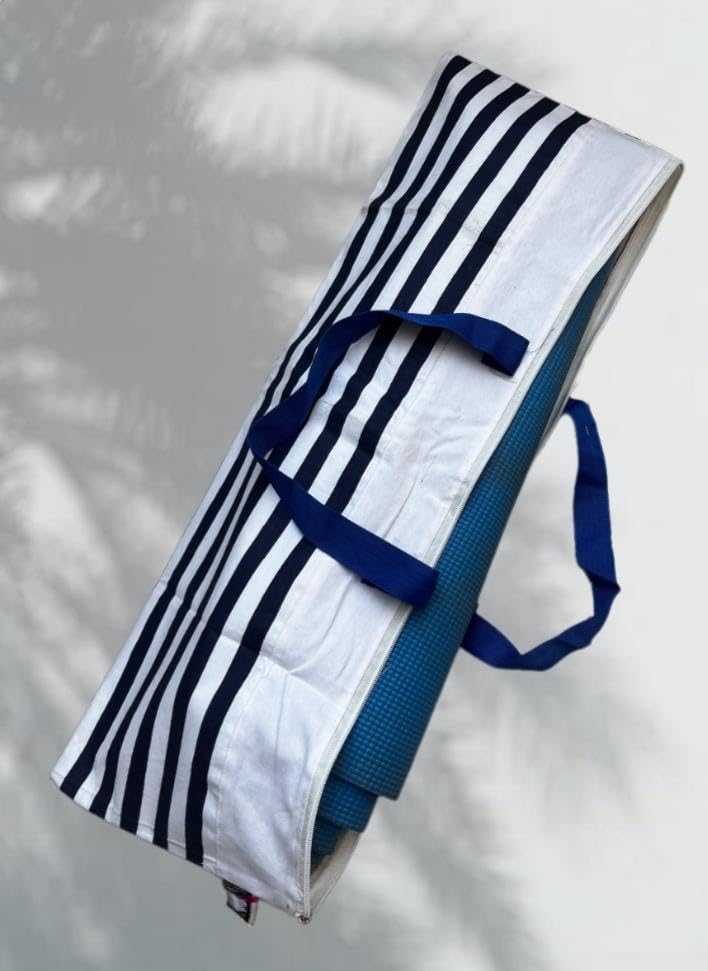 Amrutkala Yoga Mat Bag Premium Carry Bag, Full Easy Access Zip, Multi Functional Storage Pockets & Adjustable Shoulder Strap - Blue and White-image-3
