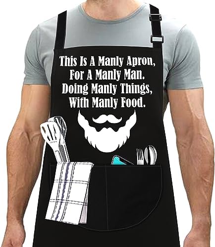 LINEN CLOSET® Bbq Aprons for Men Funny Chef Cooking Kitchen Aprons Christmas Grilling Gifts for Father Dad Son Husband with 2 Pockets