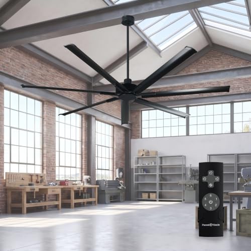 100 Inch Ceiling Fans without Lights, Industrial Black Large Ceiling Fan No Light for Living Room Shop Garage Bedroom Indoor Outdoor, Remote Control, Reversible 7 Aluminum Blades, Ventilador De Techo