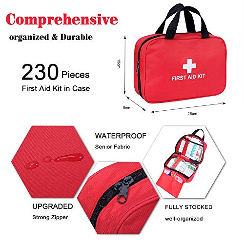 First Aid Kit - 230 Piece - for Car, Home, Travel, Camping, Office or Sports | Red Bag/Reflective Cross, Fully Stocked with Essential Supplies for Emergency and Survival - Image 3