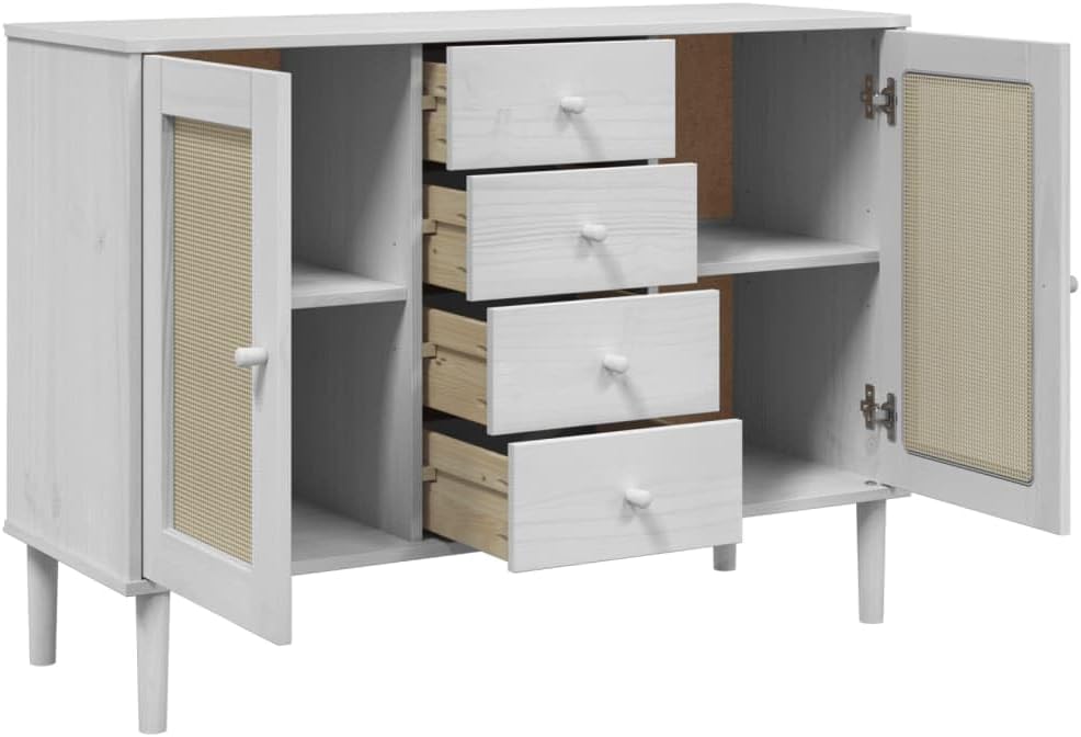 vidaXL Sideboard White Solid Pinewood Medium Sideboard Rectangular