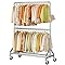 MISSLO 50" W Heavy Duty Clothes Rail with Wheels, Double Rods Industrial Clothing Rail Hanging Rack, Strong Rolling Garment Rails for Shirts, Coats, Jackets (Silver)