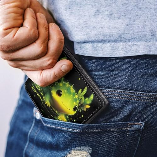 Image of Coldinair Axolotl Leather Wallets for Boys 6-12 Cartoon Bifold Wallet for Teen Boys,Green Credit Card Cash Id Holder Rfid Blocking Small Wallets with Coin Pocket