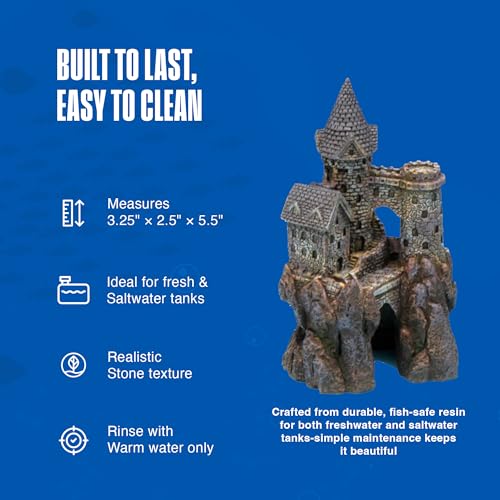 Image of Penn-Plax Age-of-Magic Wizard's Castle Aquarium Decoration - Safe for Freshwater and Saltwater Fish Tanks - Small