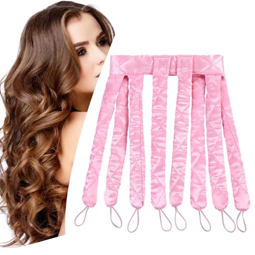 Heatless Hair Curler Headband With Removable & Adjustable Curling Rod Pink