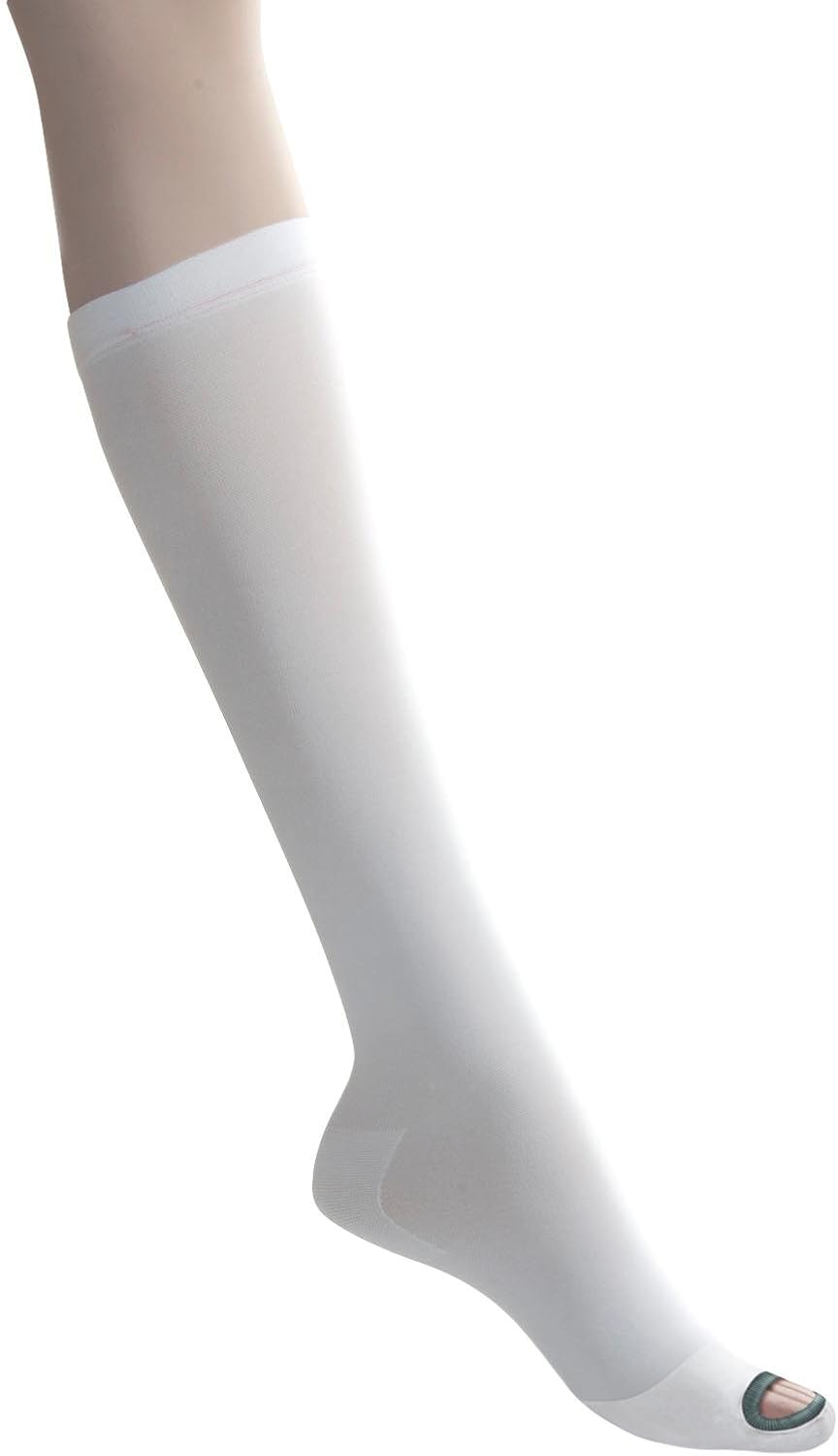 Medline Knee-High Anti-Embolism Stockings, Blue Toe Stitching with Red Top, Size Large Regular, Box of 12 Pairs