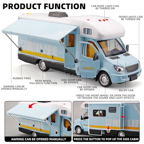 Camioneta Camper de Juguete de Metal para Niños Azul miniatura 3