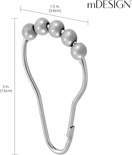 Miniatura 4 de mDesign Anillos de cortina de ducha de acero de metal fácil de deslizar, cortina de ducha de baño y forro de cortina, ganchos de anillo rodante para