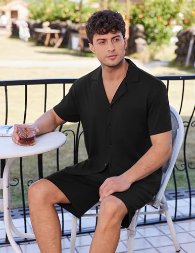 Ekouaer Mens Pajamas Set Short Sleeve Sleepwear Button Down Soft Loungewear 2 Piece Pj Shorts Sets with Pockets4