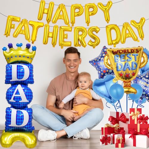 Image of 21pcs Father Day Balloons Set, Dad Standing Aluminum Balloon Happy Father Day Foil Balloon Set, Blue Best Dad Day Birthday Party Decoration Balloons