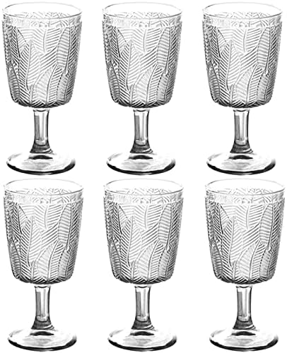 Taganov Wine Glasses set of 6 Dishwasher Safe 11 Ounces Clear Colored Glass Goblets Vintage Embossed Drinks Drinking Glasses Cup Juice water goblets for adults Wedding Party