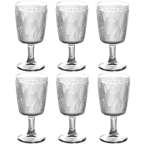 Taganov Wine Glasses Set Of 6 Dishwasher Safe 11 Ounces Clear Colored Glass Goblets Vintage Embossed Drinks Drinking Glasses Cup Juice Water Goblets For Adults Wedding Party #TOP11