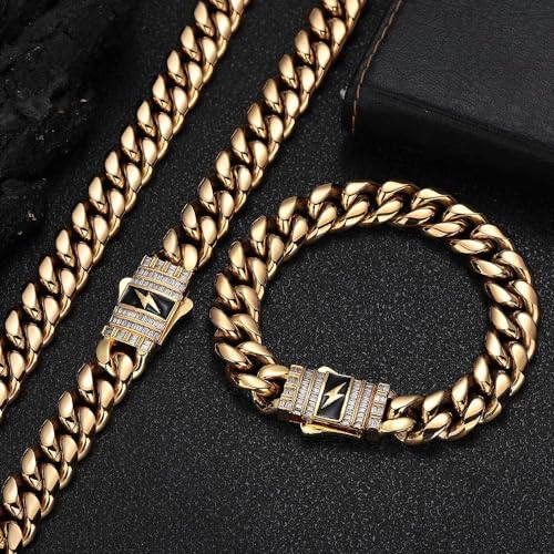 Men's 18k Gold Miami Cuban Bracelet, Hip-Hop Bracelet, Lightning Power Cool Bracelet, Suitable For Husbands, Fathers, And Sons As Christmas, Thanksgiving, And Holiday Gifts4