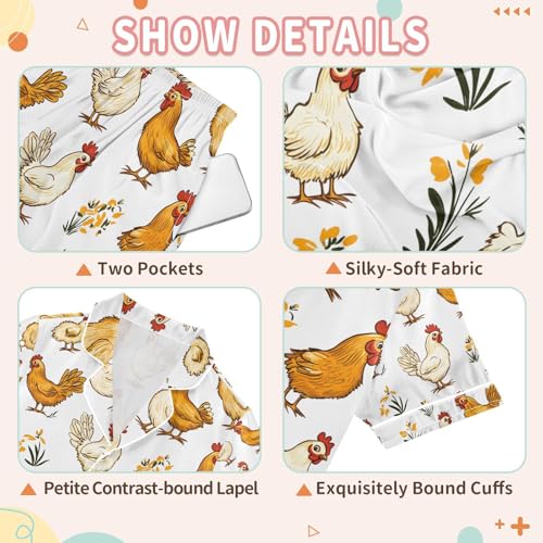 senya Rooster Hen Chicken P Satin Summer Pajama Sets Silk Short Sleeve Button Down Sleepwear3