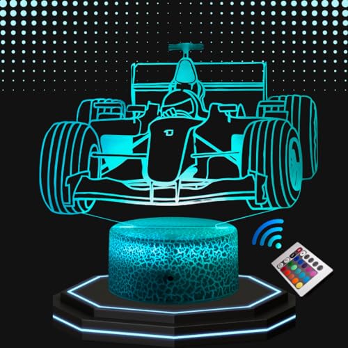Lampe de Chevet 3D Led PERSONNALISEE voiture formule 1 - Veilleuse Changement de Couleurs - Luminaire Tactile Bureau et Chambre Enfant - Eclairage d’Ambiance...