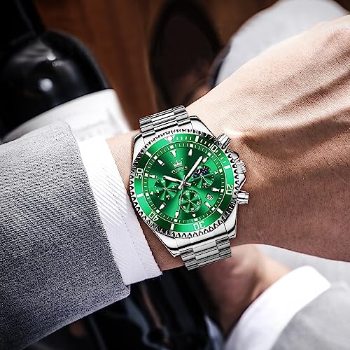 Image of OLEVS Men's Waterproof Watches Stainless Steel Waterproof Chronograph Wrist Watches Luxury Dress White Luminous Big Face Analog Quartz Male Watches