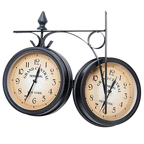 Horloges d'extérieur en fer forgé à double cadran rétro pour une fixation murale stable