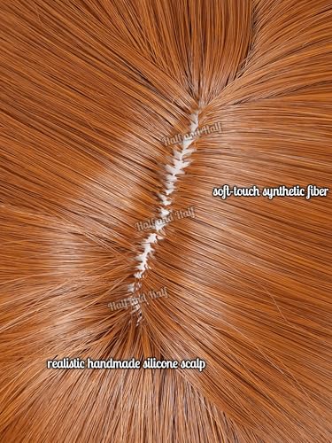 Image of Half and Half Long Orange Brown Braided Wig with Bangs for Women 27.5'' Copper Brown Twin Braids Wigs Pigtail Wig Hair for Halloween Party Costumes
