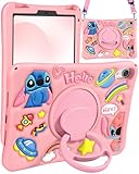 JoySolar for iPad mini A17 Pro Case - for iPad mini 6th Case,Soft Silicone Cute Cartoon Tablet Cover with Rotating Stand & Shoulder Strap, Shockproof Tablet case for Kids Girls, Pink