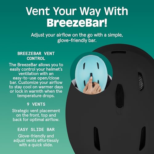 Image of Retrospec Zephyr Ski Helmet - Snowboard Helmet for Adults & Youth with Adjustable Fit, 9 Breathable Vents, Removable Washable Earmuffs - Snow Sports Helmet for Men & Women