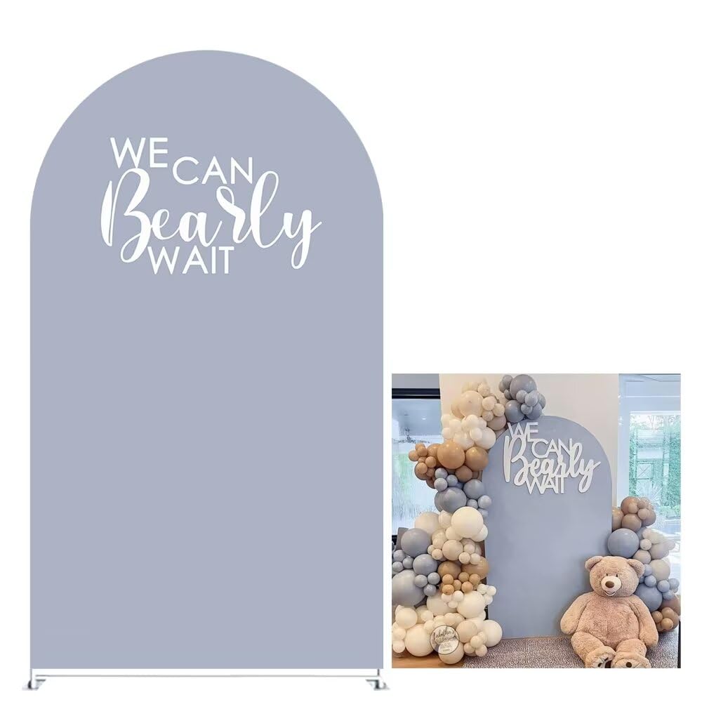KONPON We Can Bearly Wait Theme Arch Backdrop Covers for Baby Shower Decorations Gray-Blue Arched Background Stand Fabric Cover Birthday Parties
